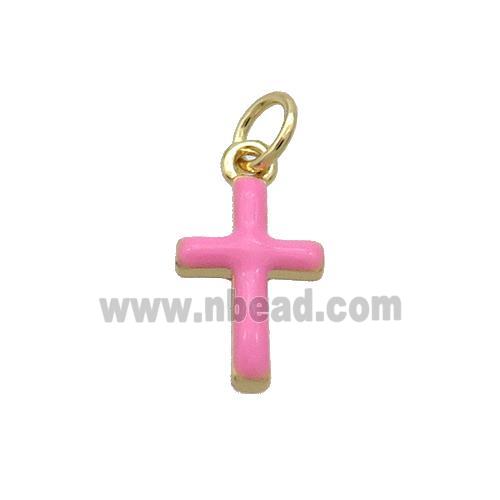 Copper Cross Pendant Pink Enamel Gold Plated