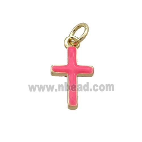 Copper Cross Pendant Hotpink Enamel Gold Plated