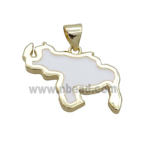 Copper Rhinoceros Pendant White Enamel Gold Plated