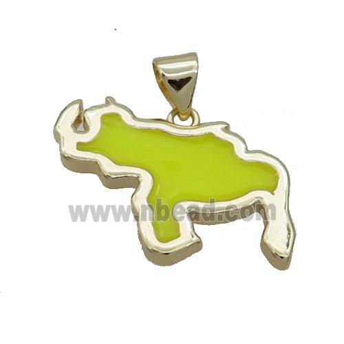 Copper Rhinoceros Pendant Yellow Enamel Gold Plated