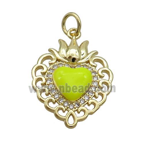 Copper Heart Pendant Pave Zircon Yellow Enamel Gold Plated