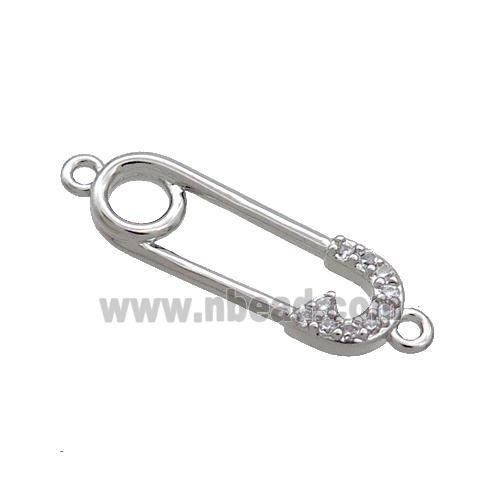 Copper Safety Pins Connector Pave Zircon Platinum Plated