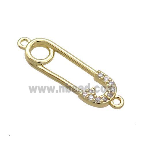 Copper Safety Pins Connector Pave Zircon Gold Plated