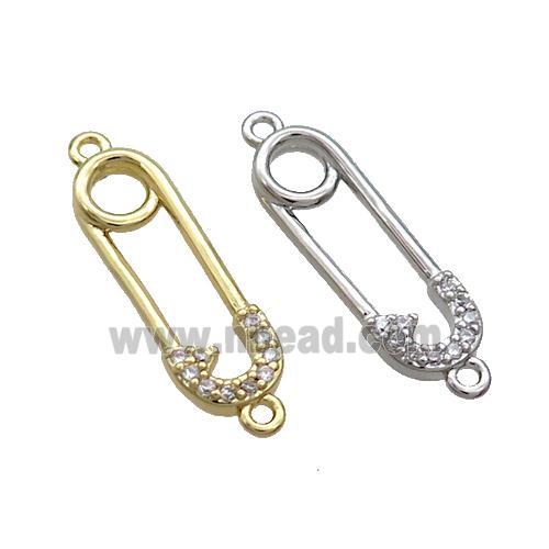 Copper Safety Pins Connector Pave Zircon Mixed