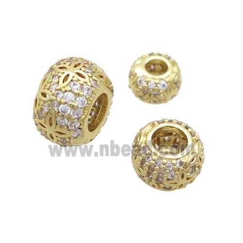 Copper Rondelle Beads Pave Zircon Large Hole Gold Plated