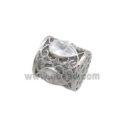 Copper Tube Beads Pave Zircon Platinum Plated