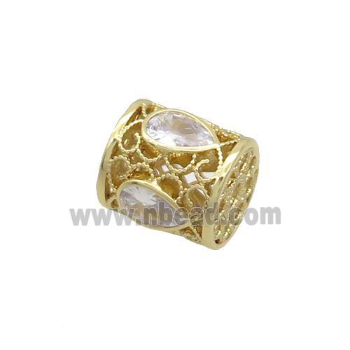 Copper Tube Beads Pave Zircon Gold Plated