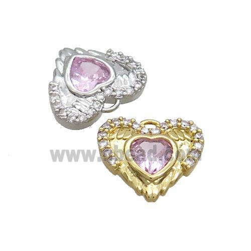 Copper Heart Pendant Pave Zircon Angel Wing Mixed