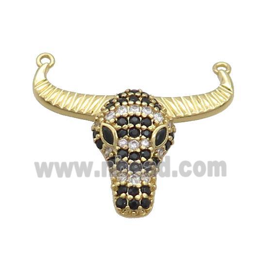 Copper Bullhead Pendant Pave Black Zircon 2loops Gold Plated