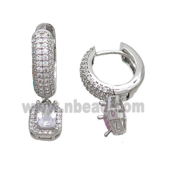 Copper Hoop Earring Pave Zircon Platinum Plated