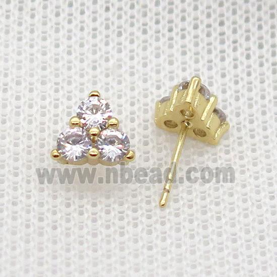 Copper Stud Earring Pave Zircon Triangle Gold Plated