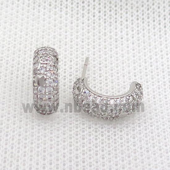 Copper Stud Earring Pave Zircon Platinum Plated