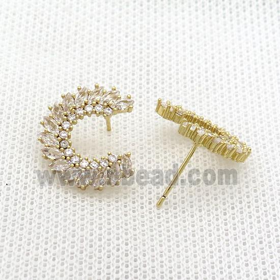 Copper Stud Earring Pave Zircon Gold Plated