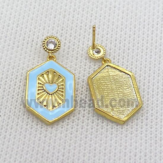 Copper Stud Earring Blue White Enamel Gold Plated