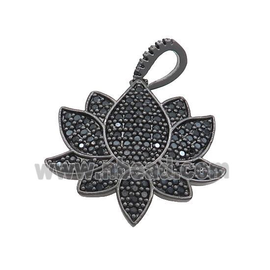 Copper Lotus Pendant Pave Zircon Flower Black Plated