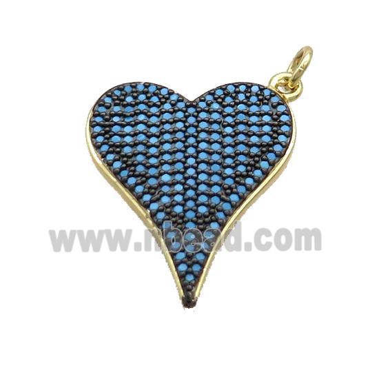 Copper Heart Pendant Pave Turqblue Zircon Gold Plated