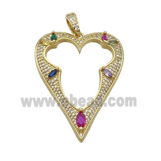 Copper Heart Pendant Pave Zircon Hollow Gold Plated