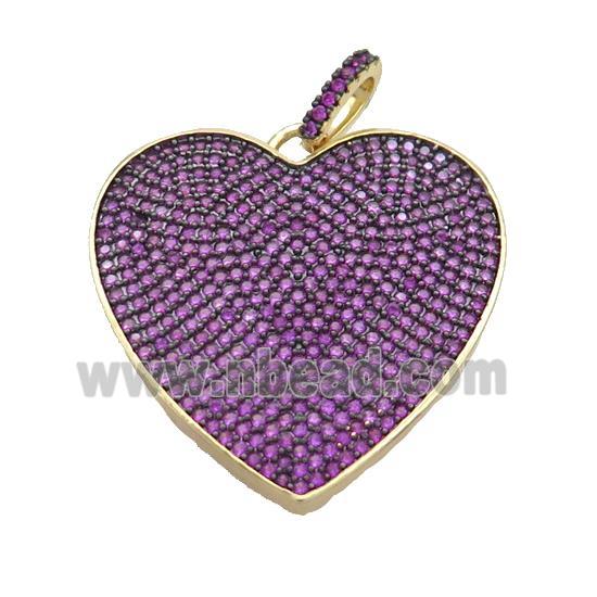 Copper Heart Pendant Pave Fuchsia Zircon Gold Plated