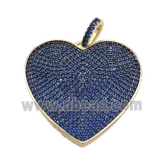 Copper Heart Pendant Pave Blue Zircon Gold Plated