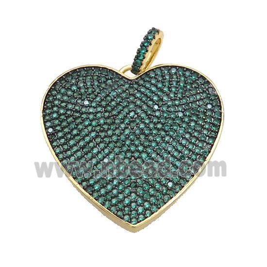 Copper Heart Pendant Pave Green Zircon Gold Plated