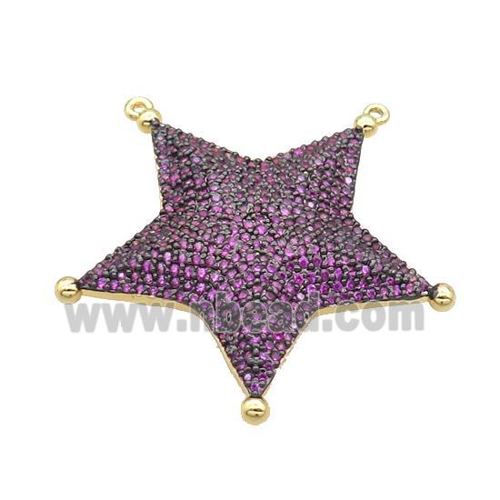 Copper Star Pendant Pave Fuchsia Zircon 2loops Gold Plated