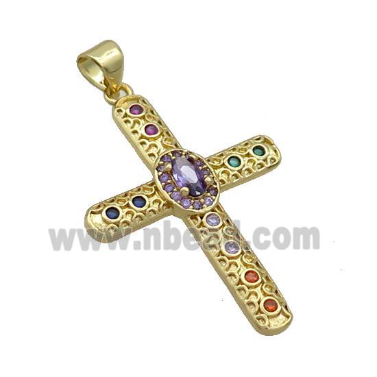 Copper Cross Pendant Pave Zircon Gold Plated