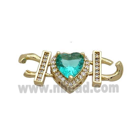 Copper Heart Pendant Pave Green Crystal Glass Gold Plated