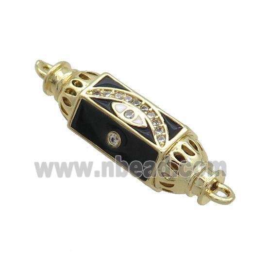 Copper Capsule Hexagon Connector Pave Zircon Black Enamel Eye Gold Plated