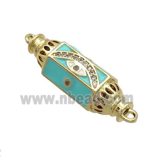 Copper Capsule Hexagon Connector Pave Zircon Green Enamel Eye Gold Plated