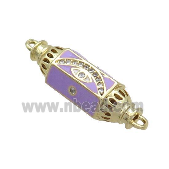 Copper Capsule Hexagon Connector Pave Zircon Lavender Enamel Eye Gold Plated