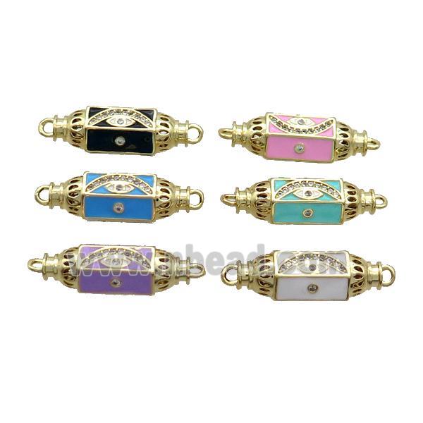 Copper Capsule Hexagon Connector Pave Zircon Enamel Eye Gold Plated Mixed