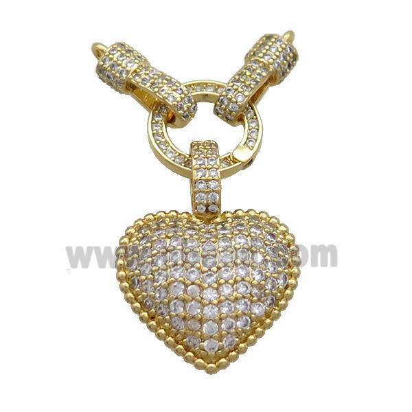 Copper Heart Pendant Pave Zircon 2loops Gold Plated