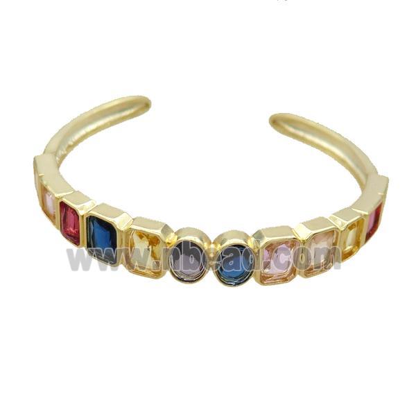 Copper Bangle Pave Zircon Multicolor Gold Plated