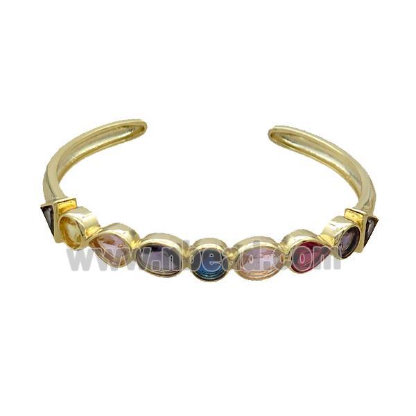 Copper Bangle Pave Zircon Multicolor Gold Plated