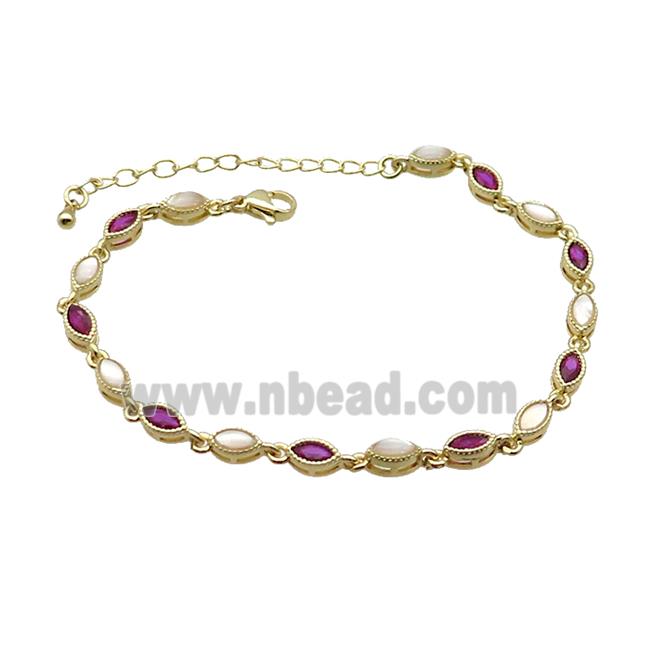 Copper Bracelets Pave Zirocn Fuchsia Eye Gold Plated