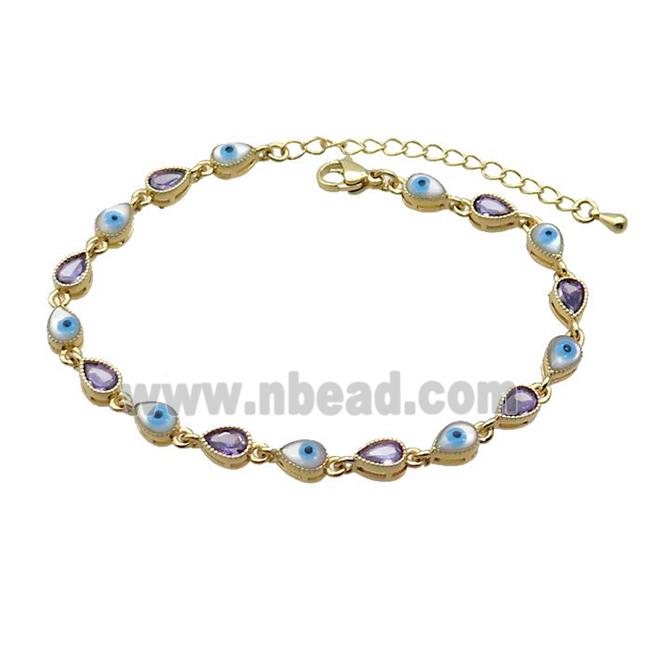 Copper Bracelets Pave Purple Zirocn Teardrop Evil Eye Gold Plated