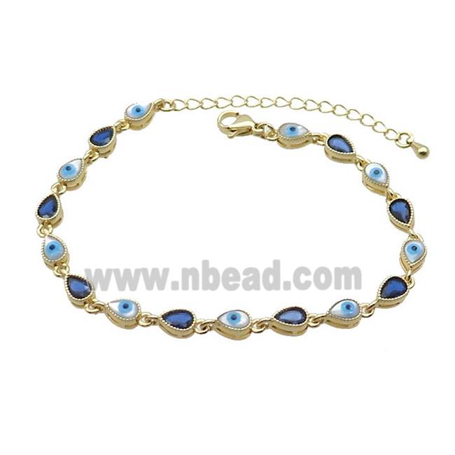 Copper Bracelets Pave Blue Zirocn Teardrop Evil Eye Gold Plated