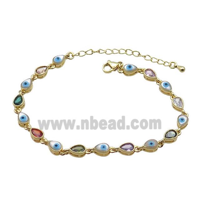 Copper Bracelets Pave Multicolor Zirocn Teardrop Evil Eye Gold Plated