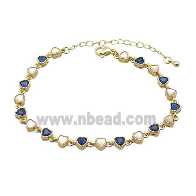 Copper Bracelets Pave Blue Zirocn Heart Gold Plated