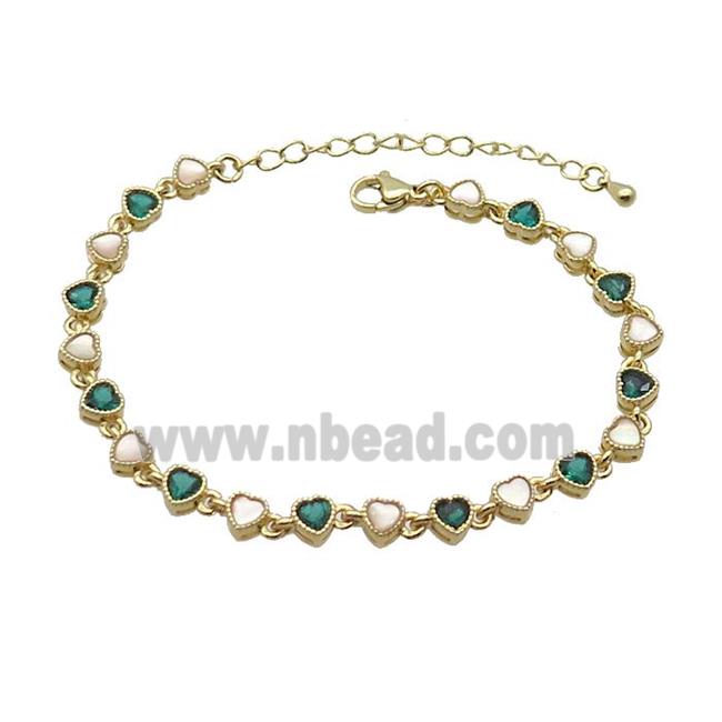 Copper Bracelets Pave Green Zirocn Heart Gold Plated