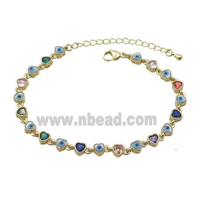 Copper Bracelets Pave Multicolor Zirocn Heart Evil Eye Gold Plated