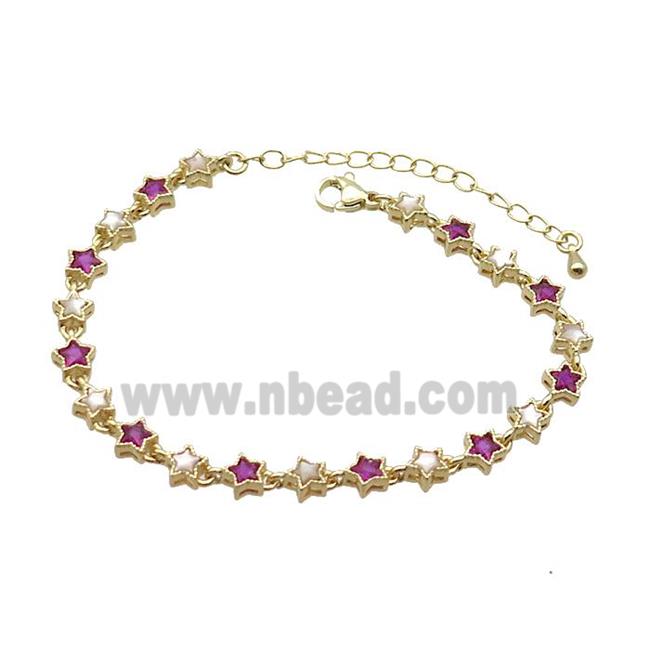 Copper Bracelets Pave Fuchsia Zirocn Star Gold Plated