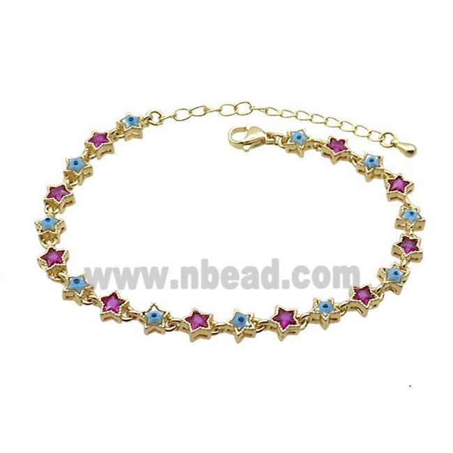 Copper Bracelets Pave Fuchsia Zirocn Star Evil Eye Gold Plated