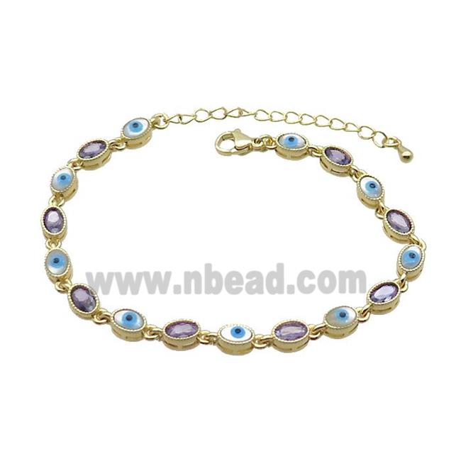 Copper Bracelets Pave Purple Zirocn Oval Evil Eye Gold Plated