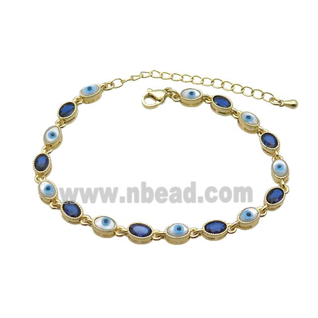 Copper Bracelets Pave Blue Zirocn Oval Evil Eye Gold Plated