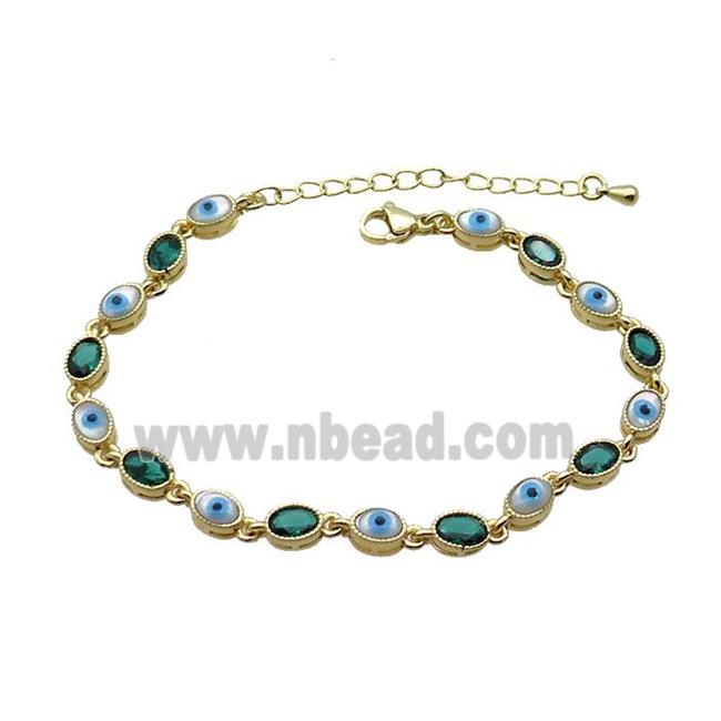 Copper Bracelets Pave Green Zirocn Oval Evil Eye Gold Plated