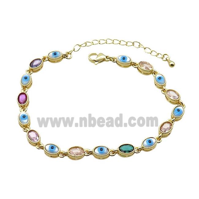 Copper Bracelets Pave Multicolor Zirocn Oval Evil Eye Gold Plated