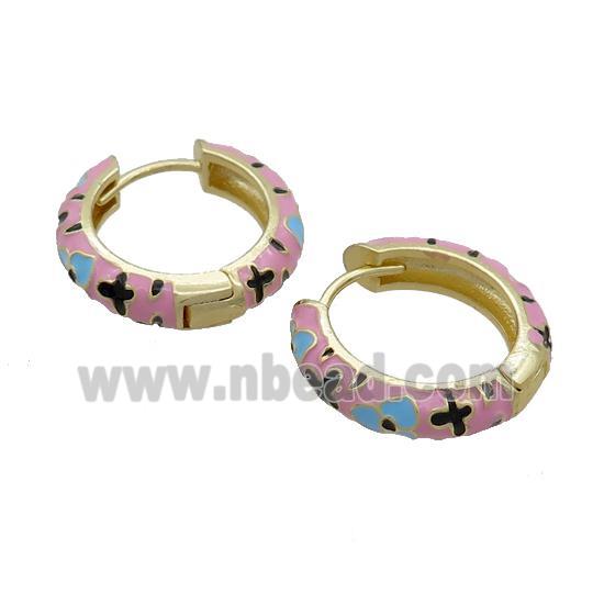 Copper Hoop Earrings Lt.pink Enamel Gold Plated