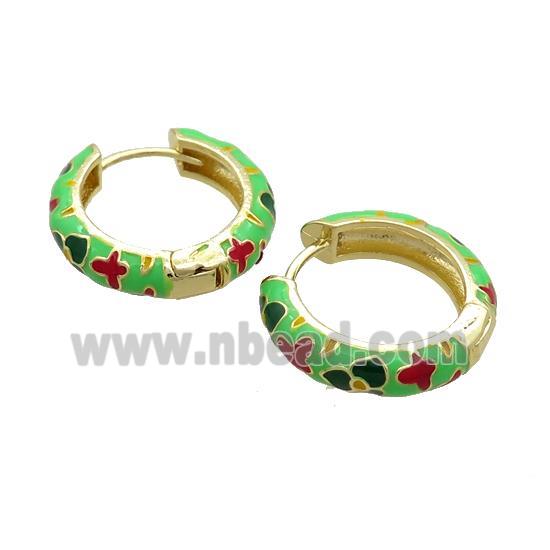 Copper Hoop Earrings Green Enamel Gold Plated