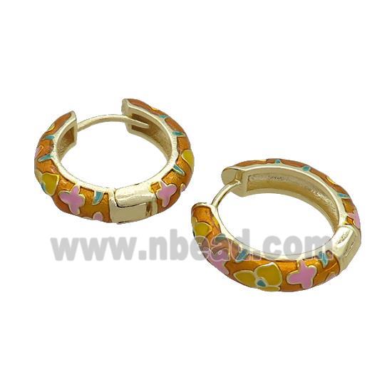 Copper Hoop Earrings Golden Enamel Gold Plated